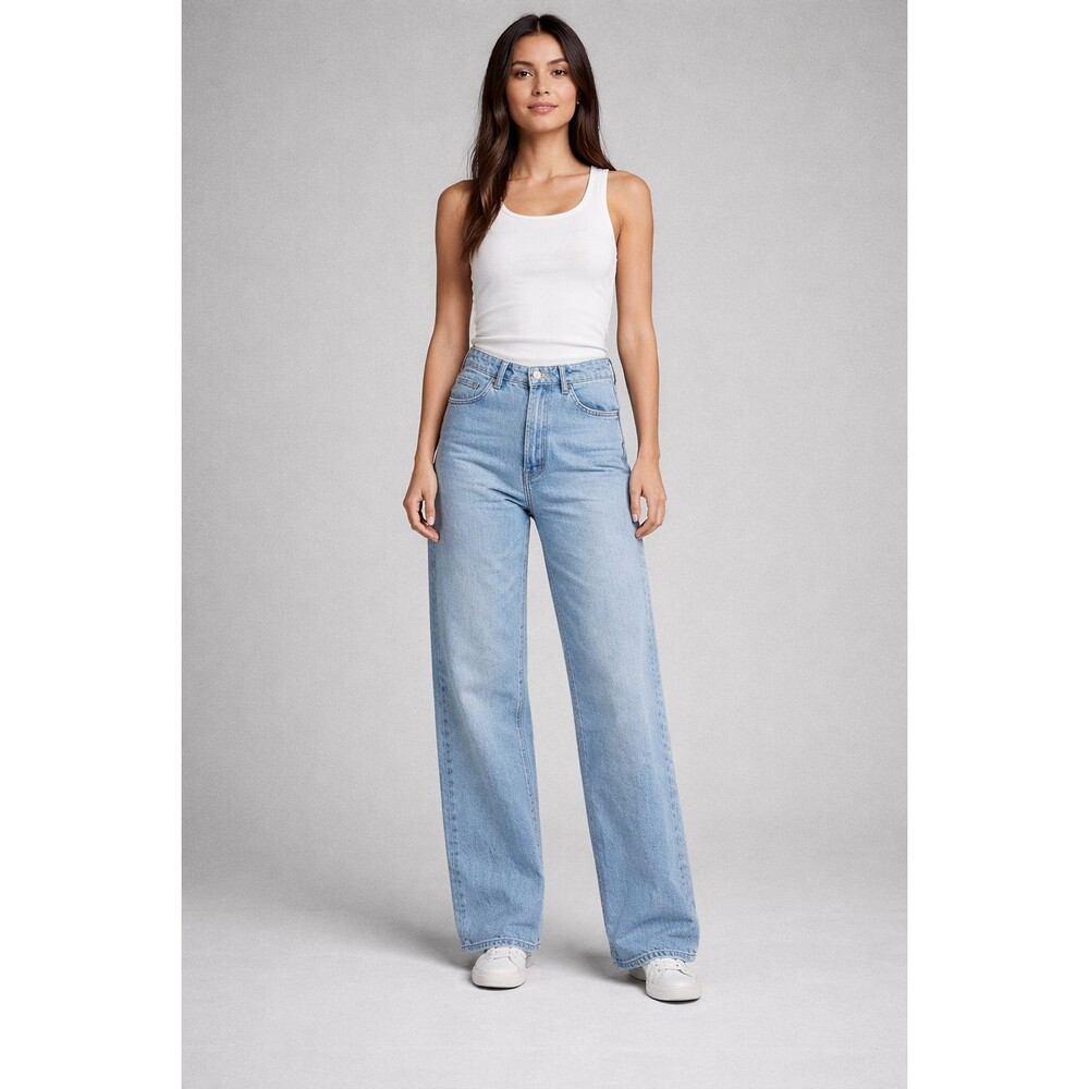 ZARA High Rise Wide Leg Jeans Light Wash 100% Cotton Rigid Denim Size 2